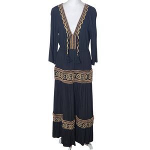 Venus Black Tiered Boho Maxi Dress Size 4 Black Embroidered Beaded Boho Dress